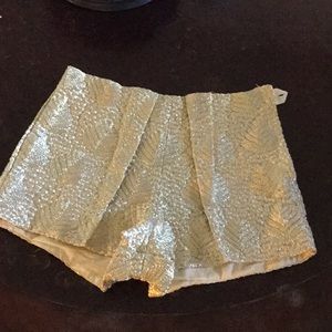 Gold Metallic Side Zip Shorts. Size 2.
